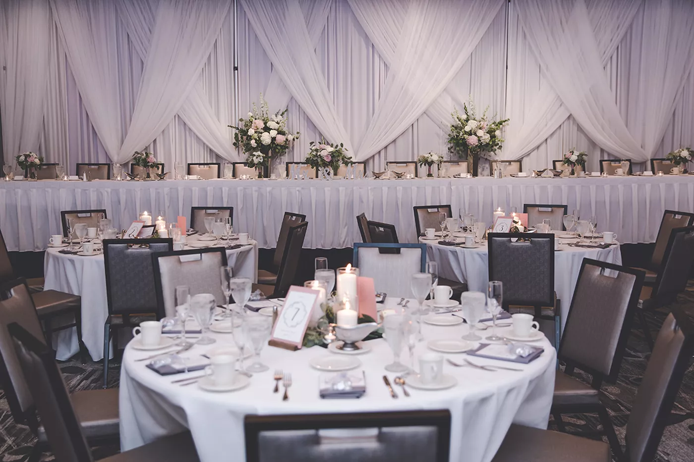 Head table and wedding reception tables