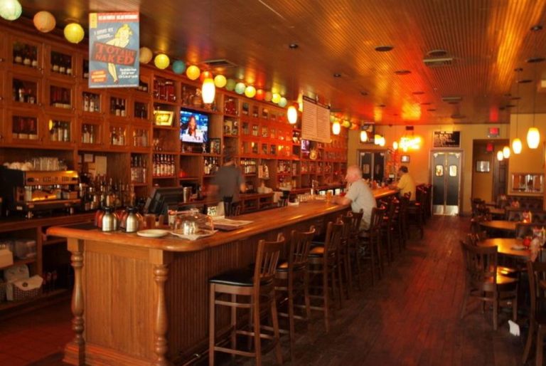 View of bar and dining room at The Old Fashioned