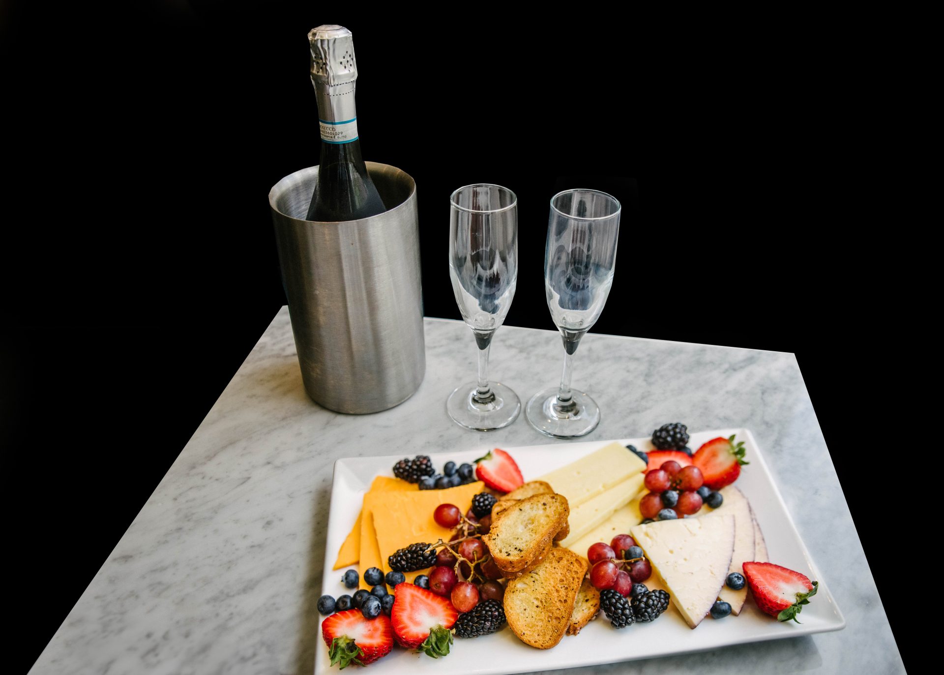 Cheese and Fruit with Prosecco